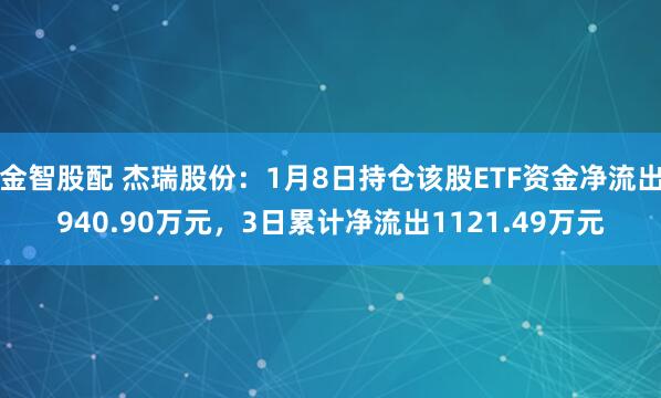 金智股配 杰瑞股份：1月8日持仓该股ETF资金净流出940.90万元，3日累计净流出1121.49万元